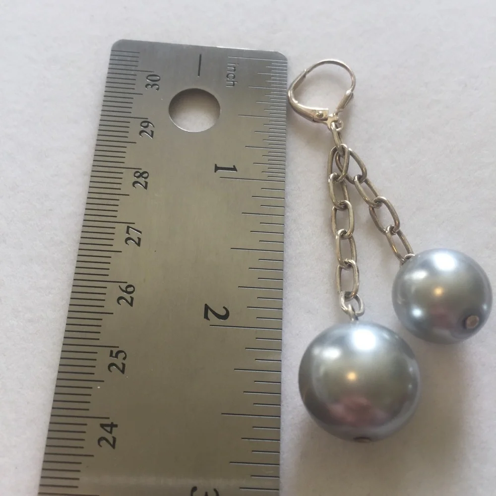 HAND CRAFTED Silver Pearl Drop Earrings Ball Drop Earrings